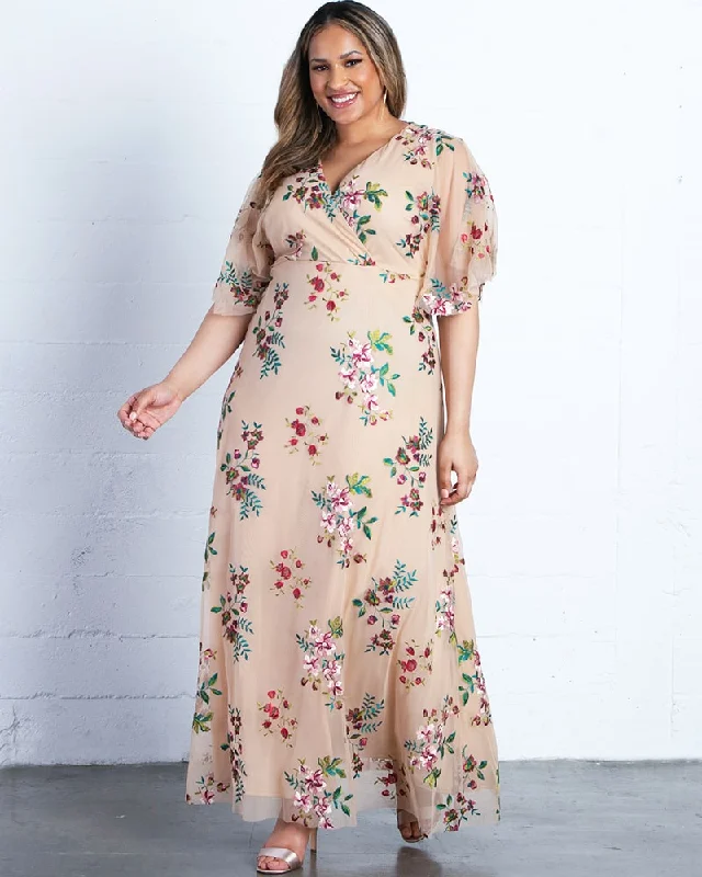 Plus size dresses with stretchy knits hug curves -Embroidered Elegance Evening Gown - Sale!