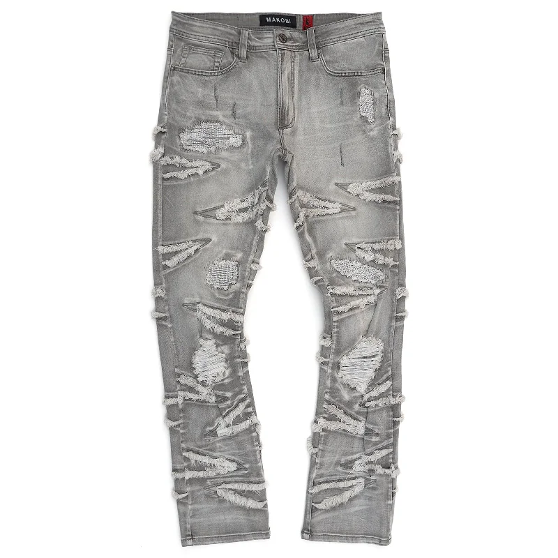 Leather Trim Jeans for Luxury -M1956 Lombardi Jeans - Gray