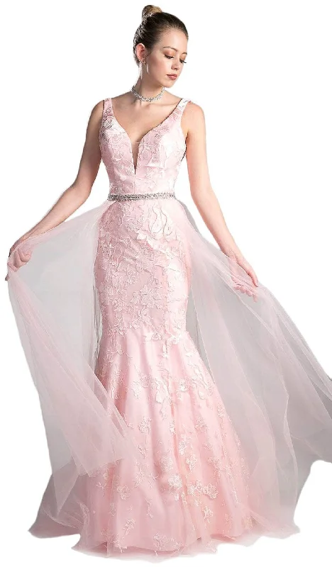 Plus size dresses featuring ruffle details add charm -Ladivine 13287 - Lace Appliques and Overlay Prom Dress