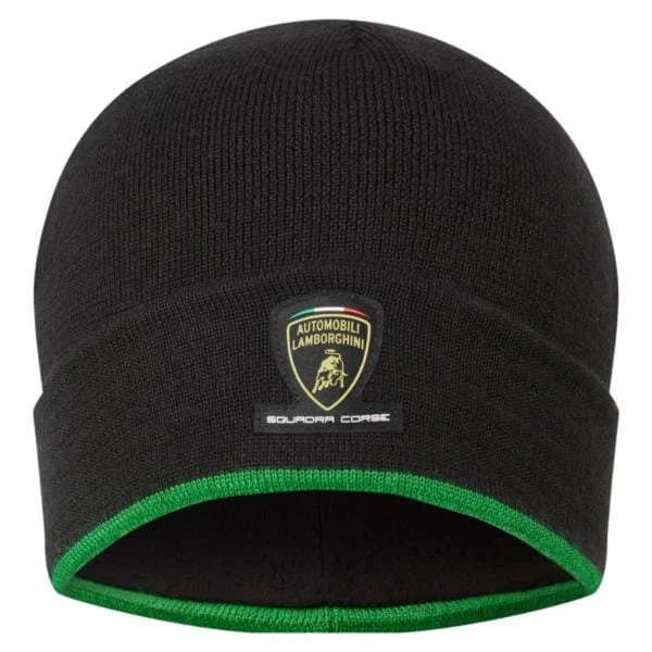 Trucker cap with funny slogan prints -Automobili Lamborghini Squadra Corse Team Knitted Hat - Black