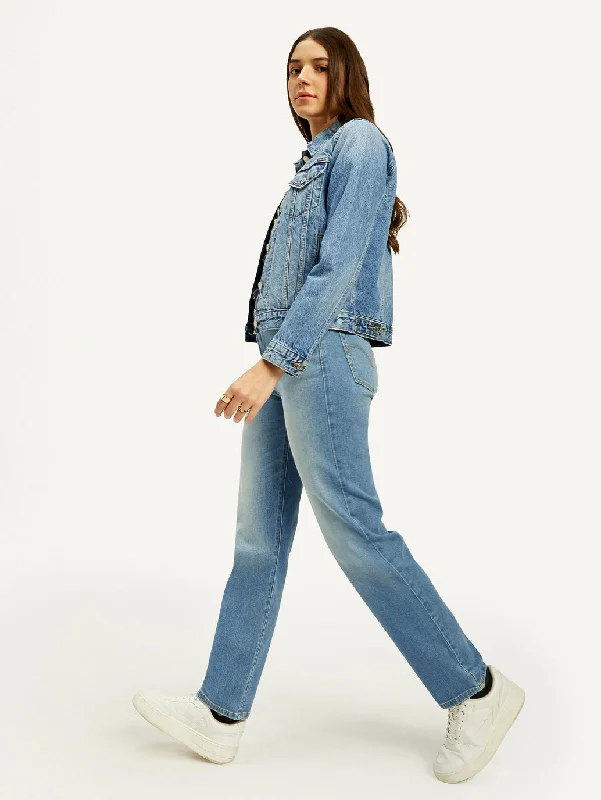 Recycled Jeans for Green -Women's High Rise Straight Fit Blue Jeans