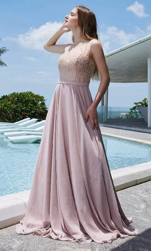 Plus size dresses for elegant dinners glow softly -J'Adore Dresses - J20004 Beaded Illusion Jewel Gown