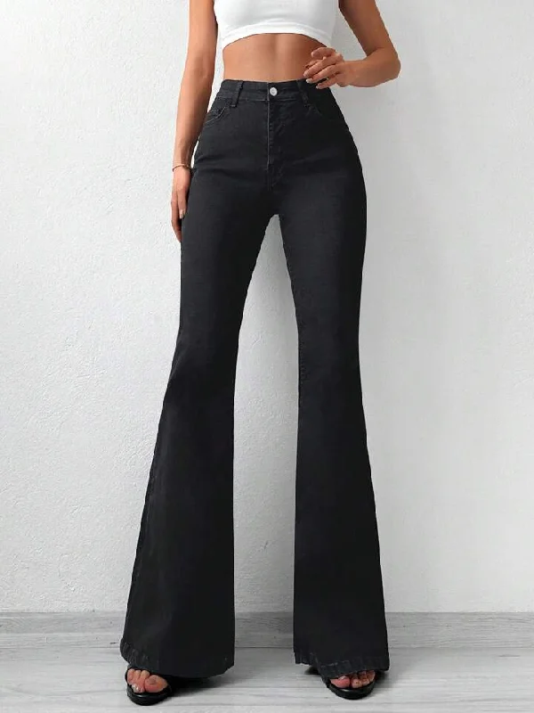 Denim Jeans for Durability -Black Bootcut Flare High Waist Jeans