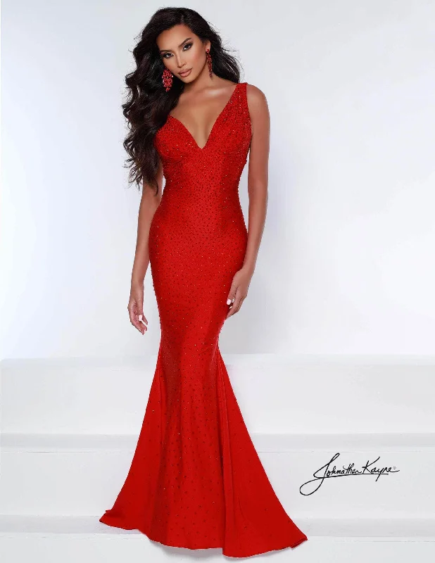 Plus size dresses for long days support fully -Johnathan Kayne - 9213 Crystal Studded Empire Waist Fitted Mermaid Gown