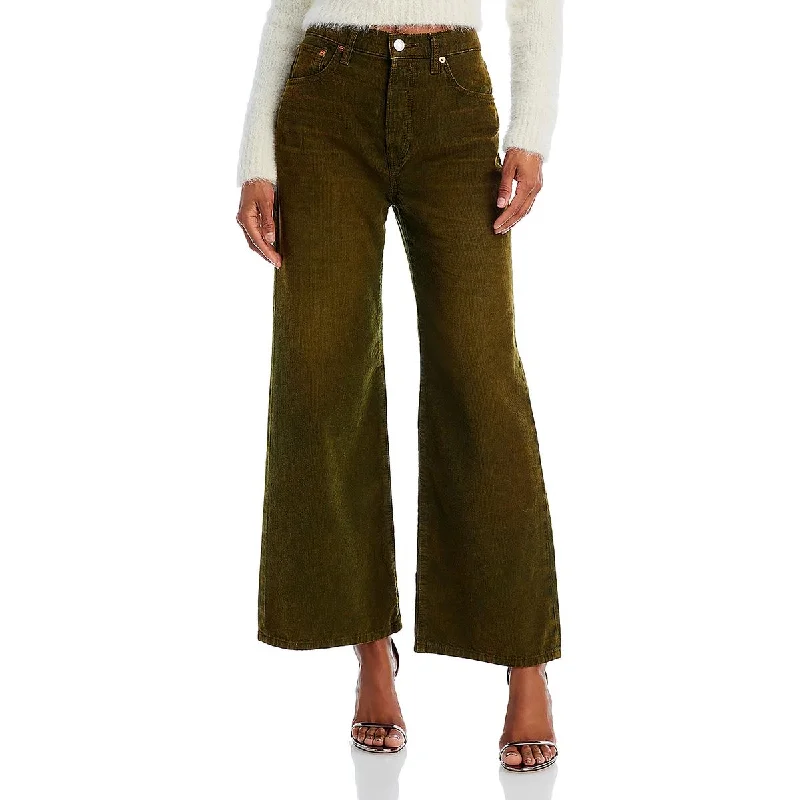 Khaki Jeans for Different -RE/DONE Womens Corduroy High Rise Cropped Jeans