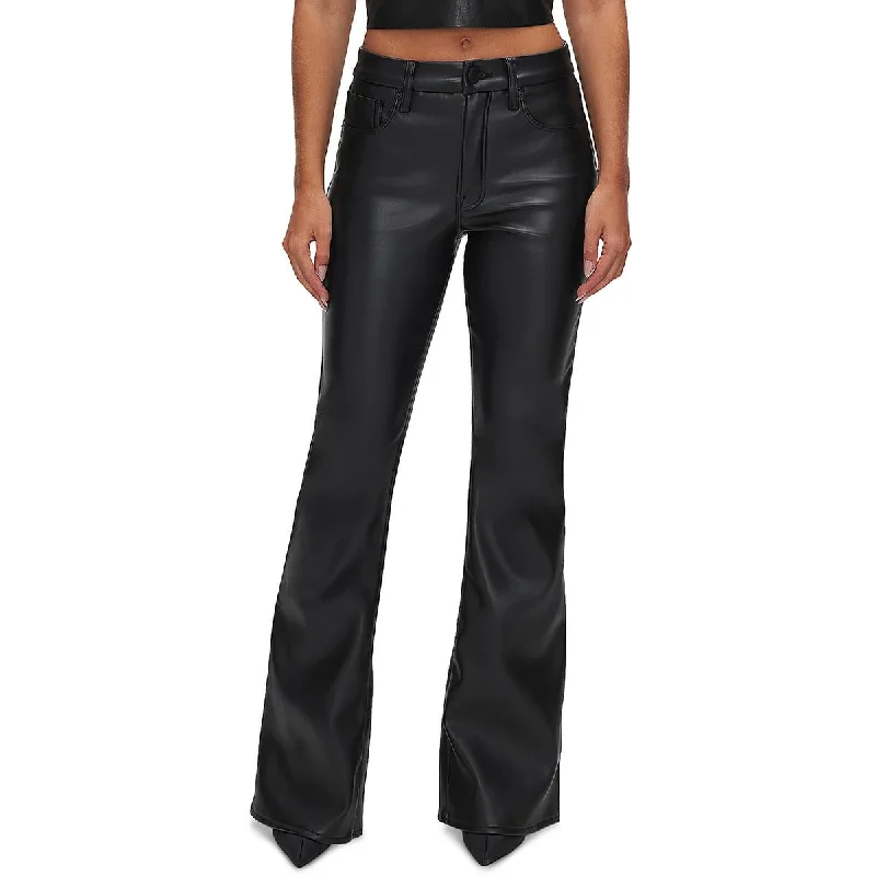 Weekend Jeans for Lazy -Good American Womens Faux Leather Flared Jeans