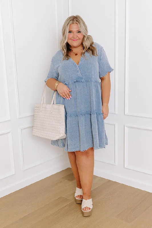 Plus size dresses for autumn days feel cozy -Summer Mimosa Babydoll Dress in Airy Blue Curves