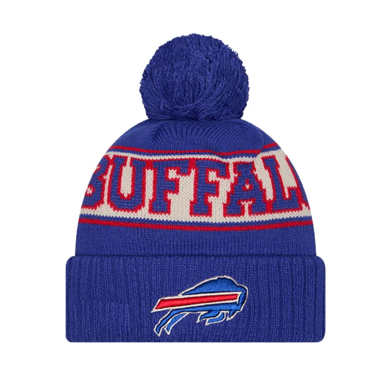 Sports fan cap with bold team colors -Youth New Era Bills Retro Royal Pom Knit