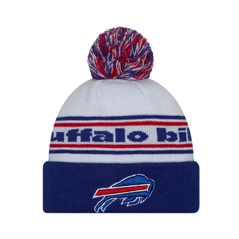 Classic cap with simple logo embroidery -Youth New Era Bills White & Royal Knit Pom