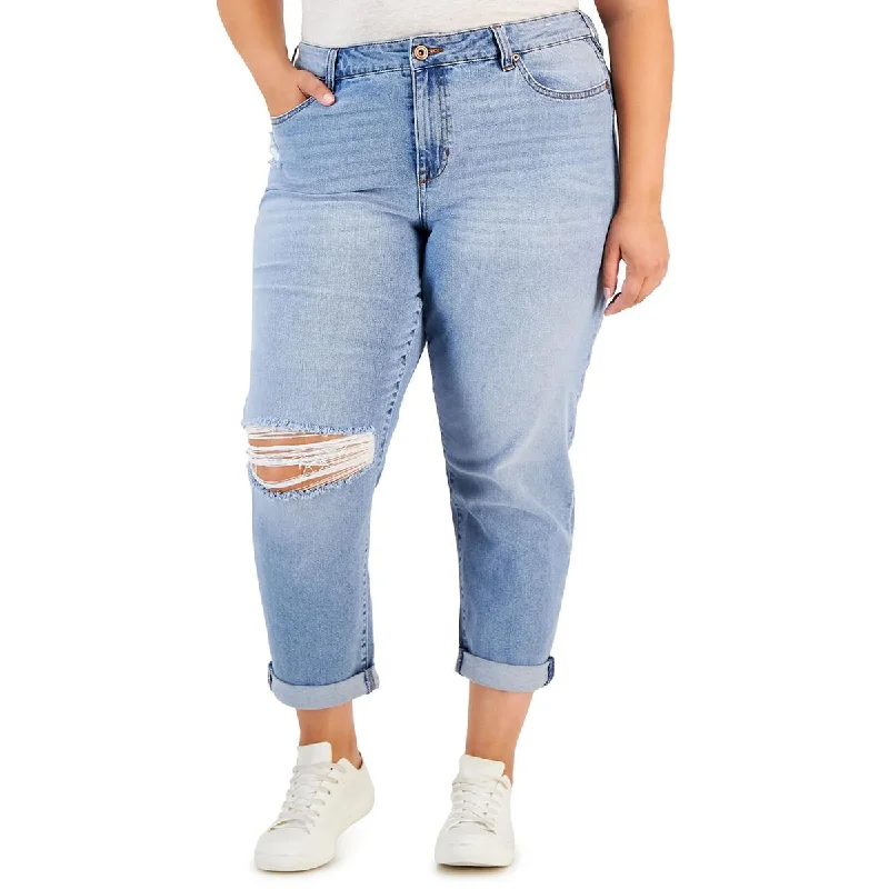 Relaxed Jeans for Comfortable -Celebrity Pink Womens Plus The Bestie Mid Rise Distressed Ankle Jeans