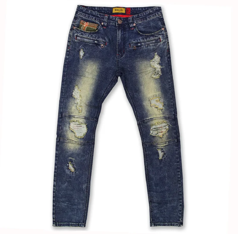 Birthday Jeans for Celebration -M1768 Makobi Malachy Jeans w/ Contrast Underlay - Dirt Wash/Olive