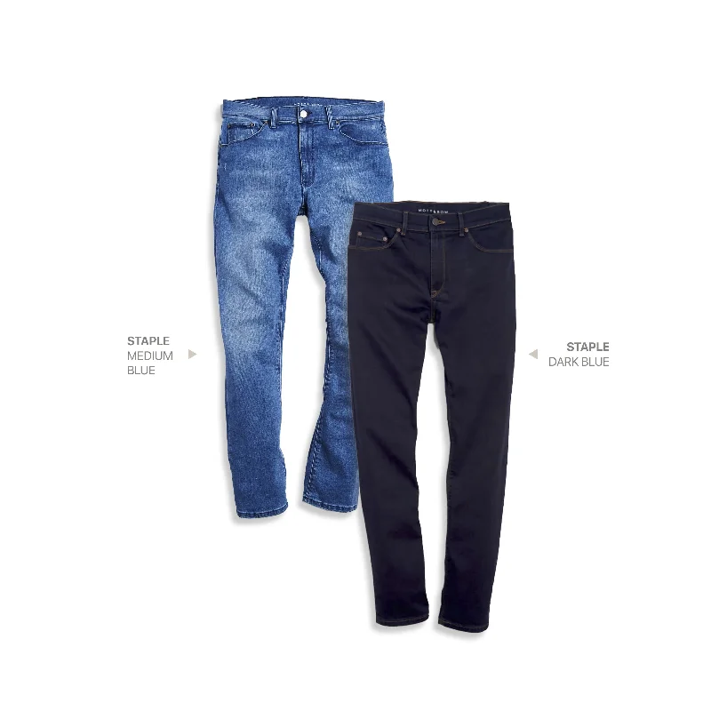 Metal Button Jeans for Classic -Skinny Staple Medium Blue and Staple Dark Blue 2-Pack Jeans