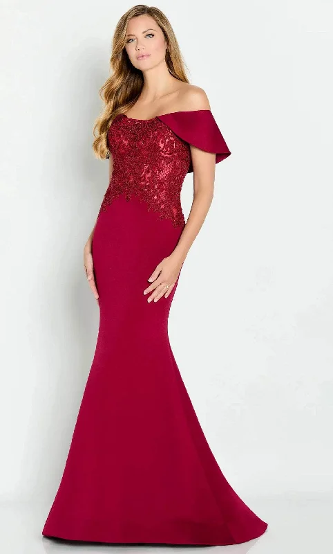 Plus size dresses with asymmetrical hems look modern -Cameron Blake CB147 - Draped Sleeve Embroidered Evening Gown