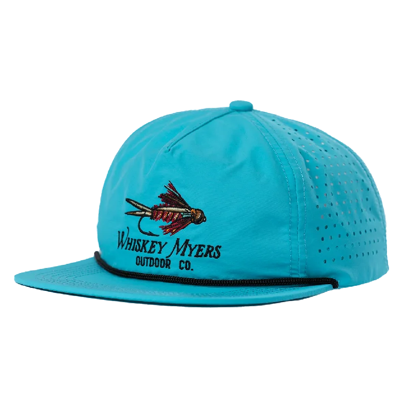 Embroidered cap with personalized name design -On The Fly Teal Hat