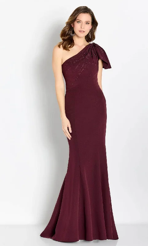 Plus size dresses featuring lace details feel romantic -Cameron Blake CB752 - Draped Asymmetric Evening Gown