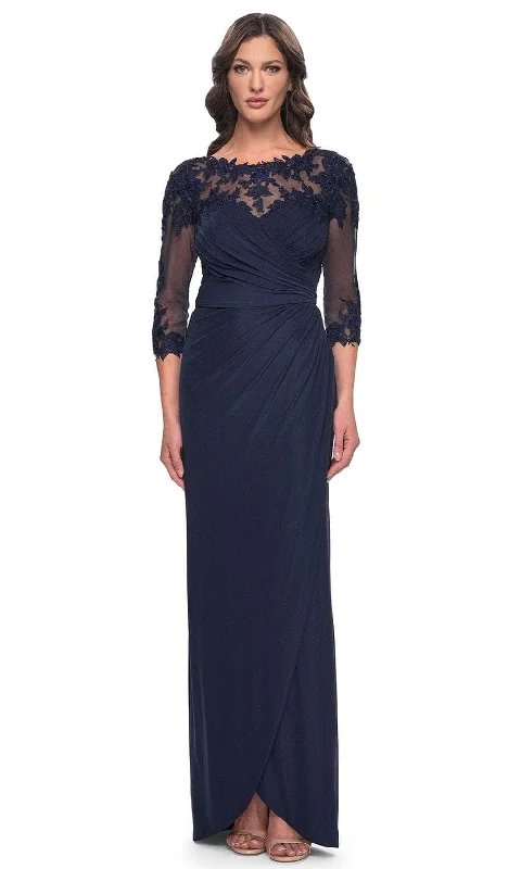 Elegant plus size dresses for weddings fit beautifully -La Femme 31093 - Lace Detail Evening Dress