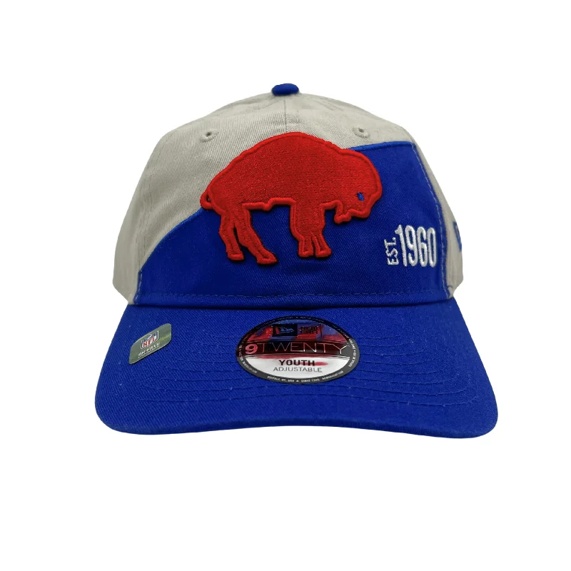 Washed denim cap for broken-in softness -Youth Buffalo Bills Stone & Royal With Retro Logo Adjustable Hat