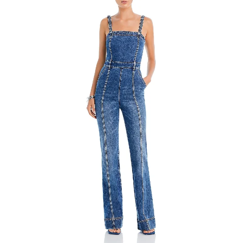 Cropped Jeans for Summer Look -Alice and Olivia Womens Denim Smocked Overall Jeans