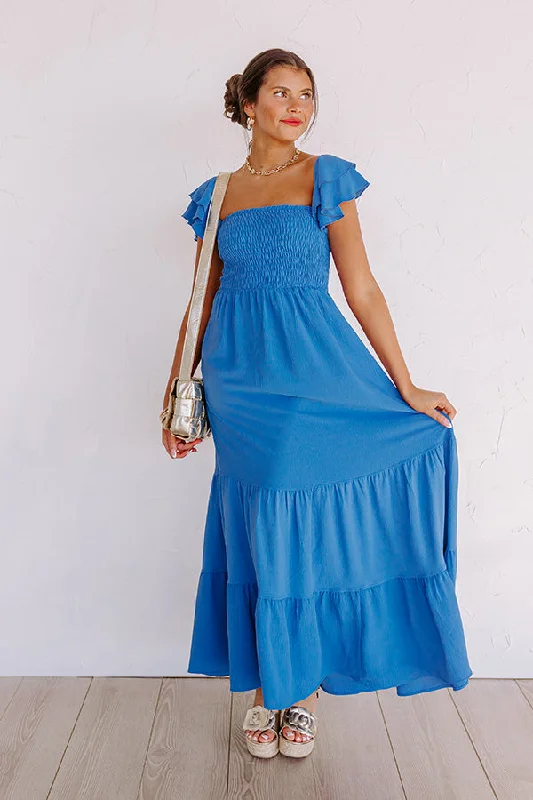 Plus size dresses featuring maxi lengths flow gracefully -Seaside Chic Smocked Maxi In Ocean Blue