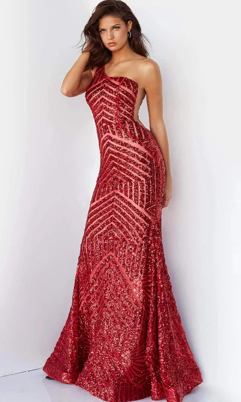 Plus size dresses featuring velvet textures feel plush -Jovani - 06017 Geometric Sequined Gown