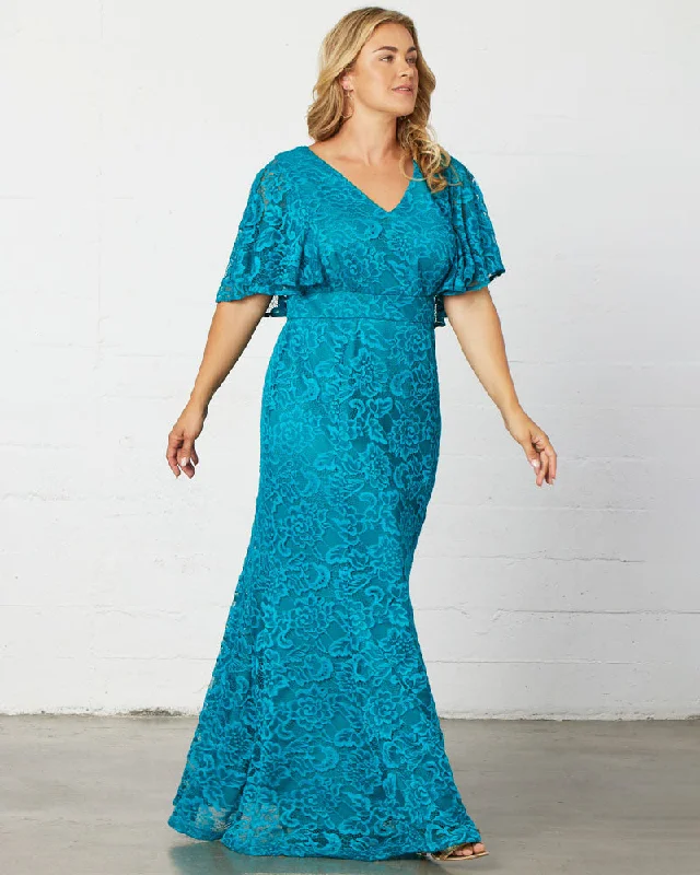 Plus size dresses with playful details add charm -Duchess Lace Evening Gown - Sale!