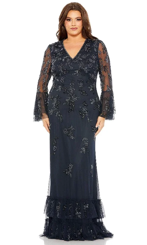 Plus size dresses with sturdy hems stay firm -Mac Duggal 9239 - Flutter Long Sleeve Embellished Evening Dress