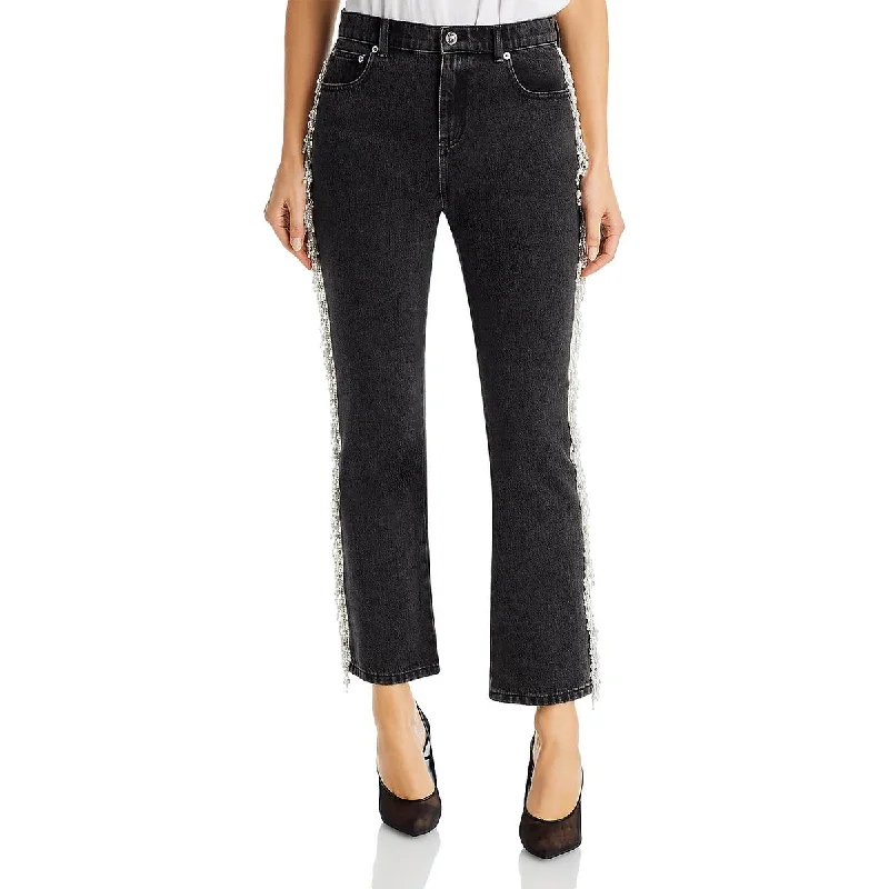 Cropped Jeans for Summer Look -Milly Womens Beaded Fringe Straight Leg Jeans