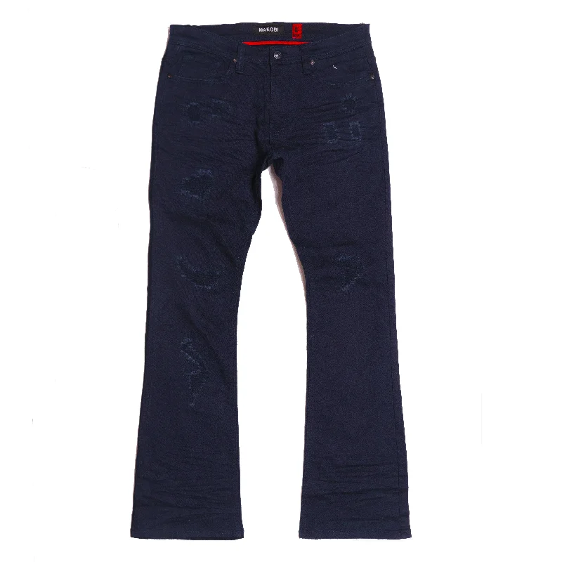 Designer Jeans for Luxury -M1948 Benini Twill Stacked Jeans - Navy