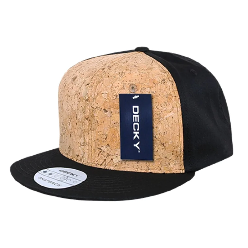 Graphic print cap for artistic expression -Decky 354 High Profile Cork Snapback Hats 6 Panel Flat Bill Caps Structured