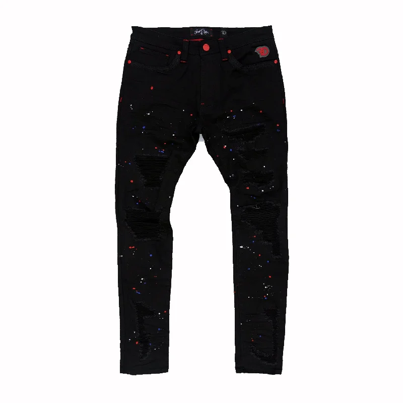 White Jeans for Fresh Look -F1778  Frost Shredded Jeans w/ paint - Black