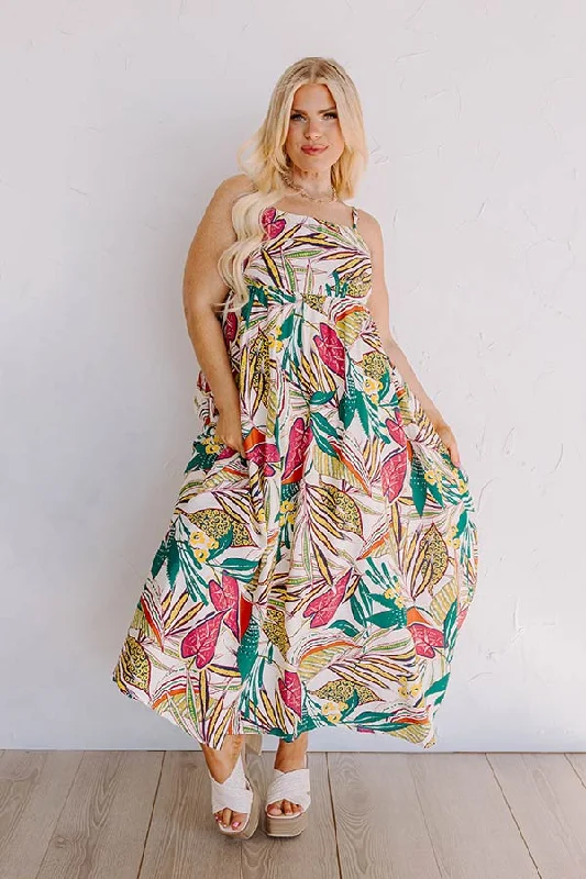 Plus size dresses featuring tie-dye patterns are quirky -Tranquil Time Floral Midi in Cream Curves