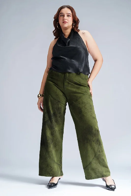 Bootcut Jeans for Flattering -Stardust Olive Curve Panelled Straight Fit Jeans