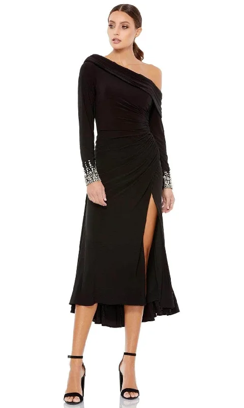 Plus size dresses with unique necklines add flair -Ieena Duggal - 26485 Long Sleeve One Shoulder Dress