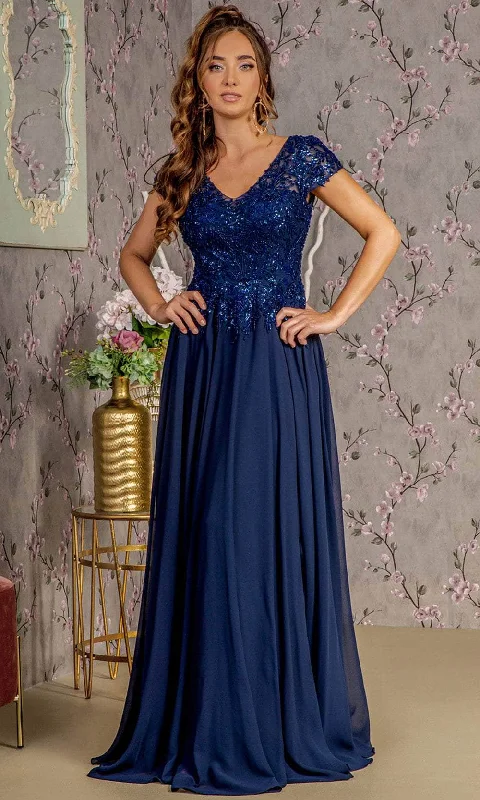 Plus size dresses with jewel tones dazzle quietly -GLS by Gloria GL3450 - V-Neck Sequin Formal Dress