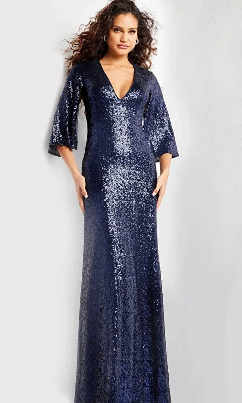 Plus size dresses with long sleeves cover comfortably -Jovani 25753 - Kimono Sleeve Evening Gown