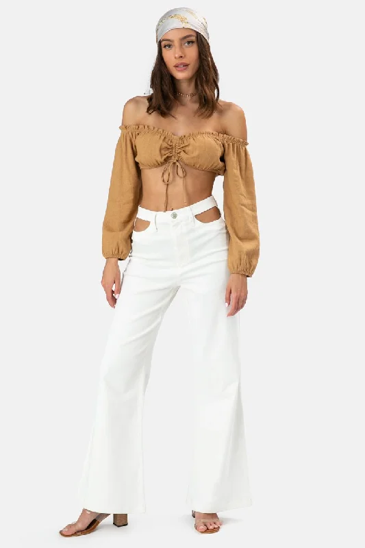 Low Waisted Jeans for Casual -White Waist Cut Out Flare Jeans