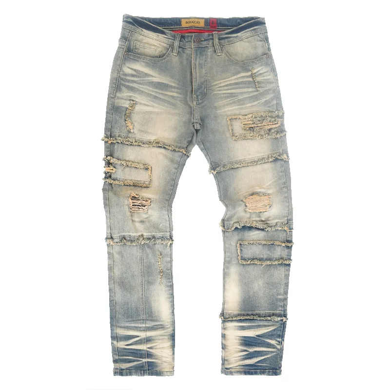 Embroidered Jeans for Detail -M1912 Bergamo Fray Jeans - Dirt