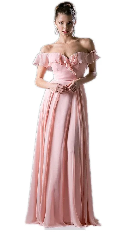 Plus size dresses with bright hues feel lively -Ladivine CJ246 - Off-Shoulder Ruffles Bridesmaid Dress