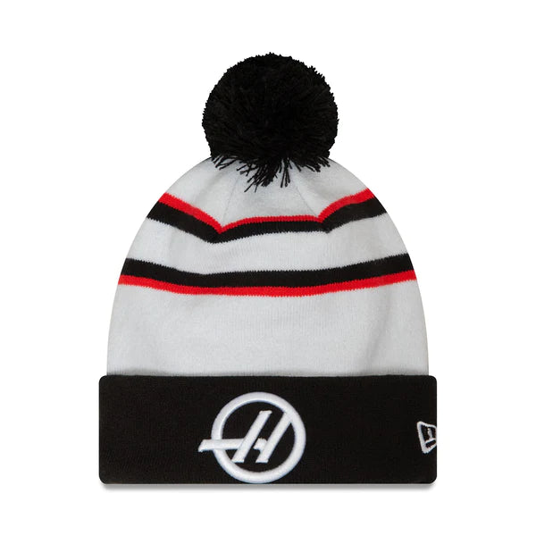 Durable dad cap for relaxed weekend outings -Haas Racing F1 Nico Hulkenberg Team Cuff Knit Beanie with Pom - White