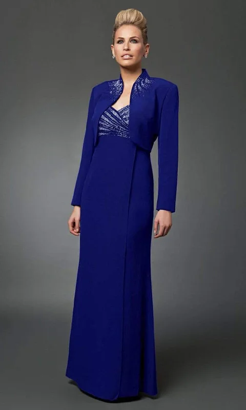 Plus size dresses with sleek lines look modern -Alexander by Daymor - 3112 Beaded V-neck Dress With Long Sleeve Bolero