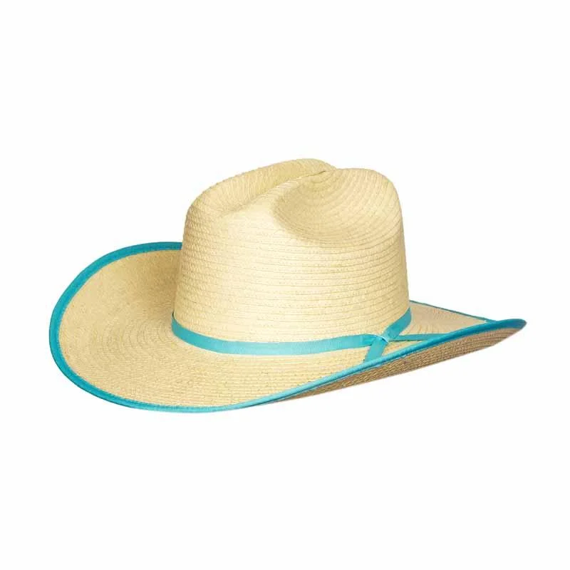 Designer dad cap for upscale casual flair -Kids Cattleman Palm Leaf Hat - Natural/Turquoise