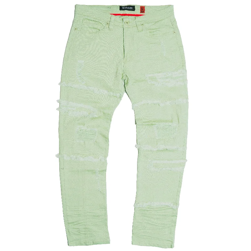 Ripped Jeans for Trendy Look -M1912 Bergamo Fray Jeans - Light Olive