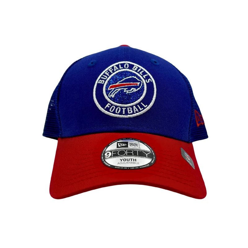 Wool trucker cap for warm stylish wear -Youth Girls New Era Buffalo Bills Glitter Patch Adjustable Bills Hat