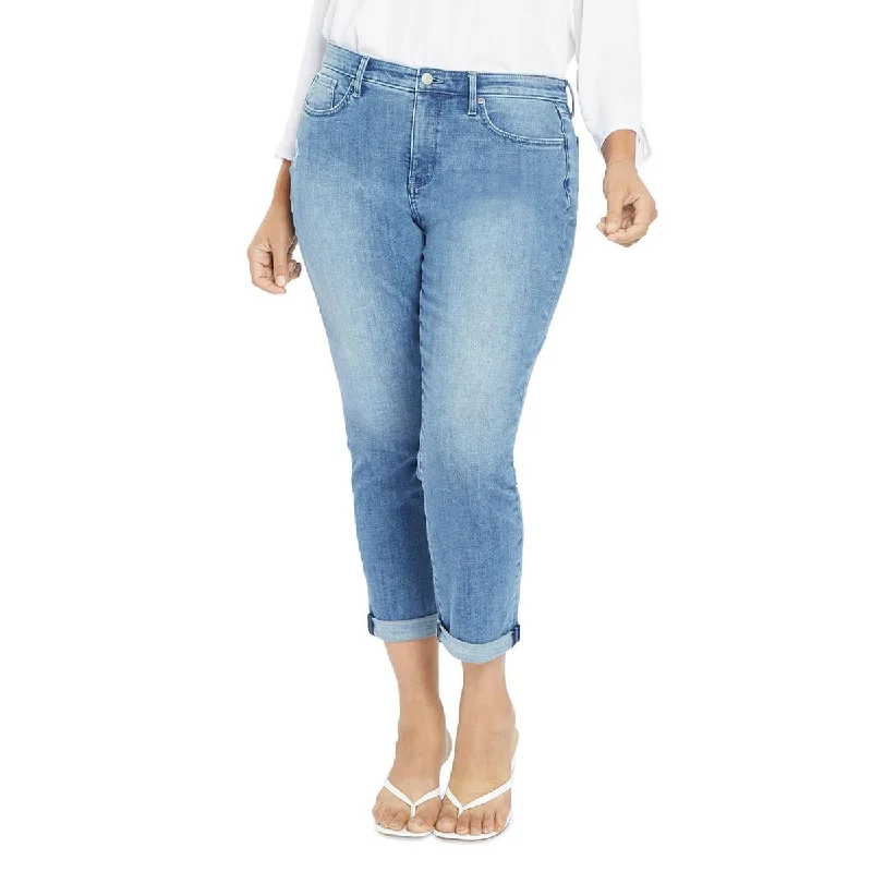 Flare Jeans for Retro Vibe -NYDJ Womens Plus Margot Girlfriend Cuffed Distressed High-Waist Jeans