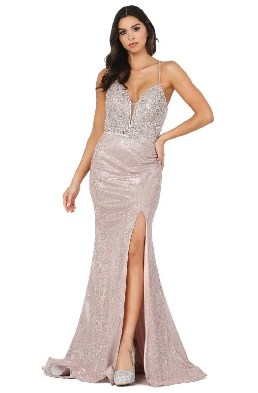 Plus size dresses with sturdy seams last long -Dancing Queen - 2922 Embellished Deep V-neck Trumpet Dress