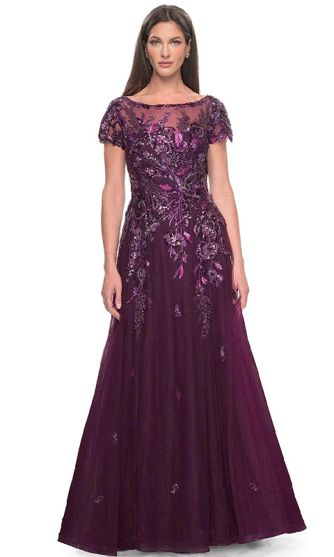 Plus size dresses featuring pleated skirts flow nicely -La Femme 31712 - Floral Lace Applique A-line Evening Dress