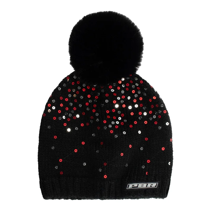 Adjustable snapback cap for easy fit tweaks -Black Scatter Sequin Pom Beanie