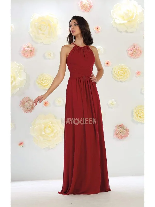 Plus size dresses with matte finishes stay subtle -May Queen - MQ1479 Halter Neck A-Line Dress