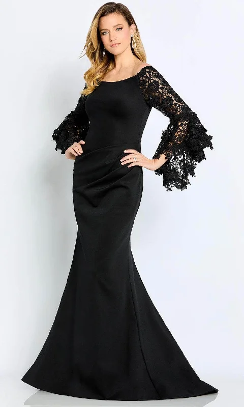 Plus size dresses featuring lace details feel romantic -Cameron Blake CB104 - Bell Sleeve Trumpet Formal Gown