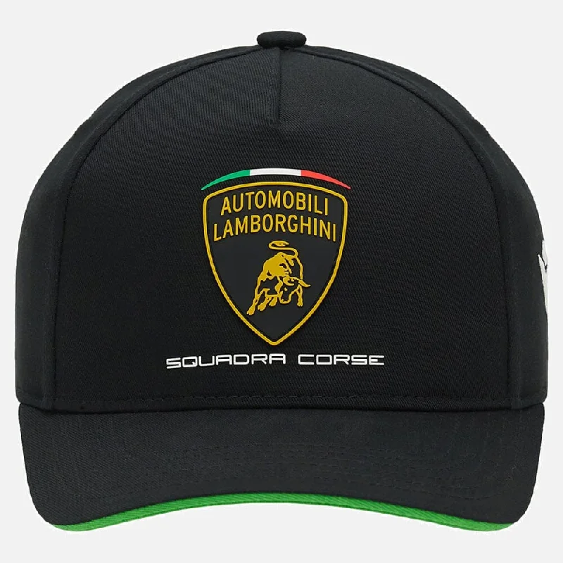 Lightweight cap for easy travel packing -Automobili Lamborghini Squadra Corse Kids Team Hat -  Youth Black